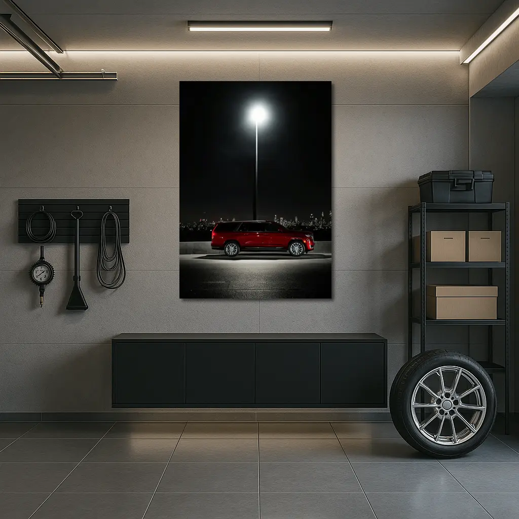 Cadillac Escalade Red Night City Skyline – Wall Art