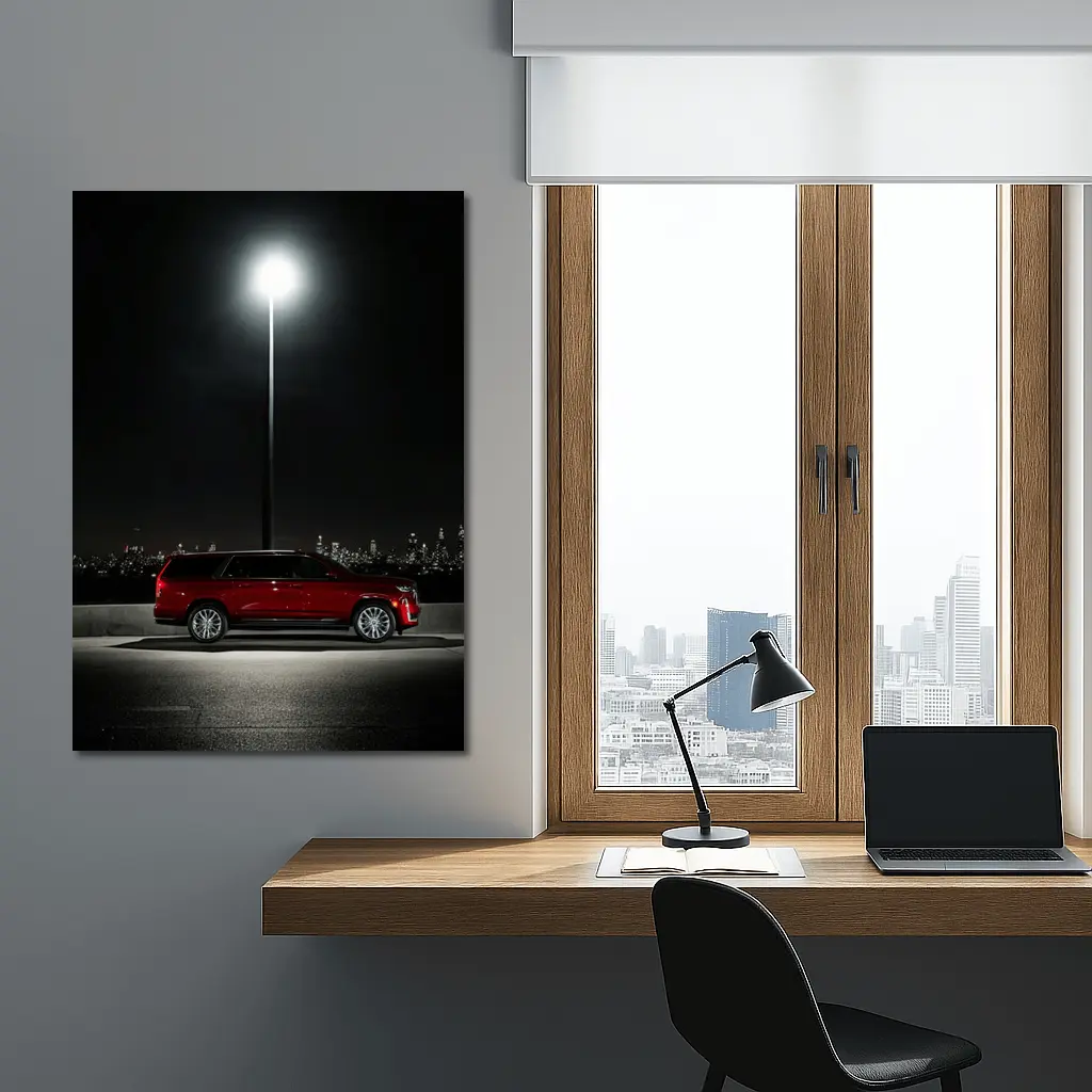 Cadillac Escalade Red Night City Skyline – Wall Art