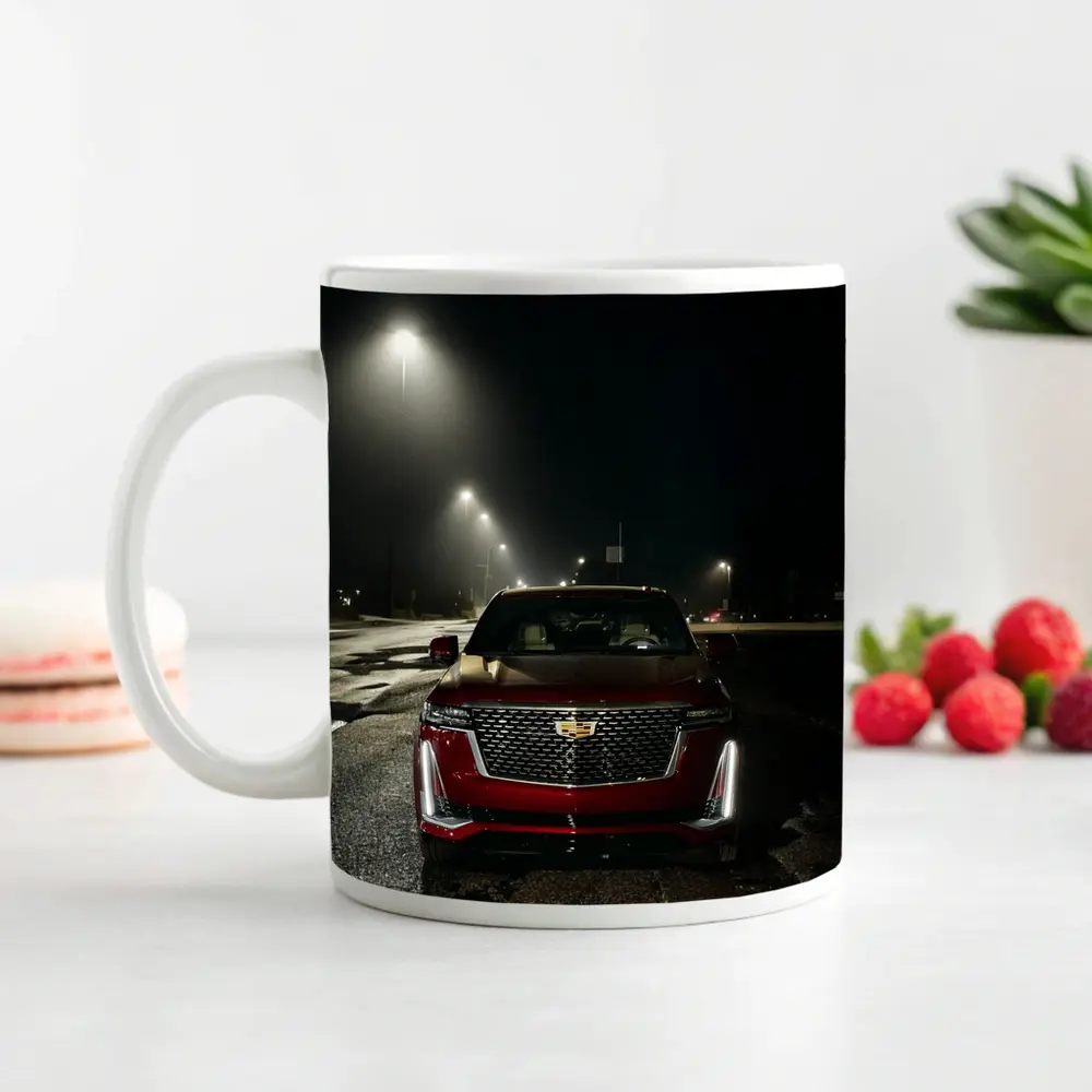 Cadillac Escalade Red Front Night Street – Mugs