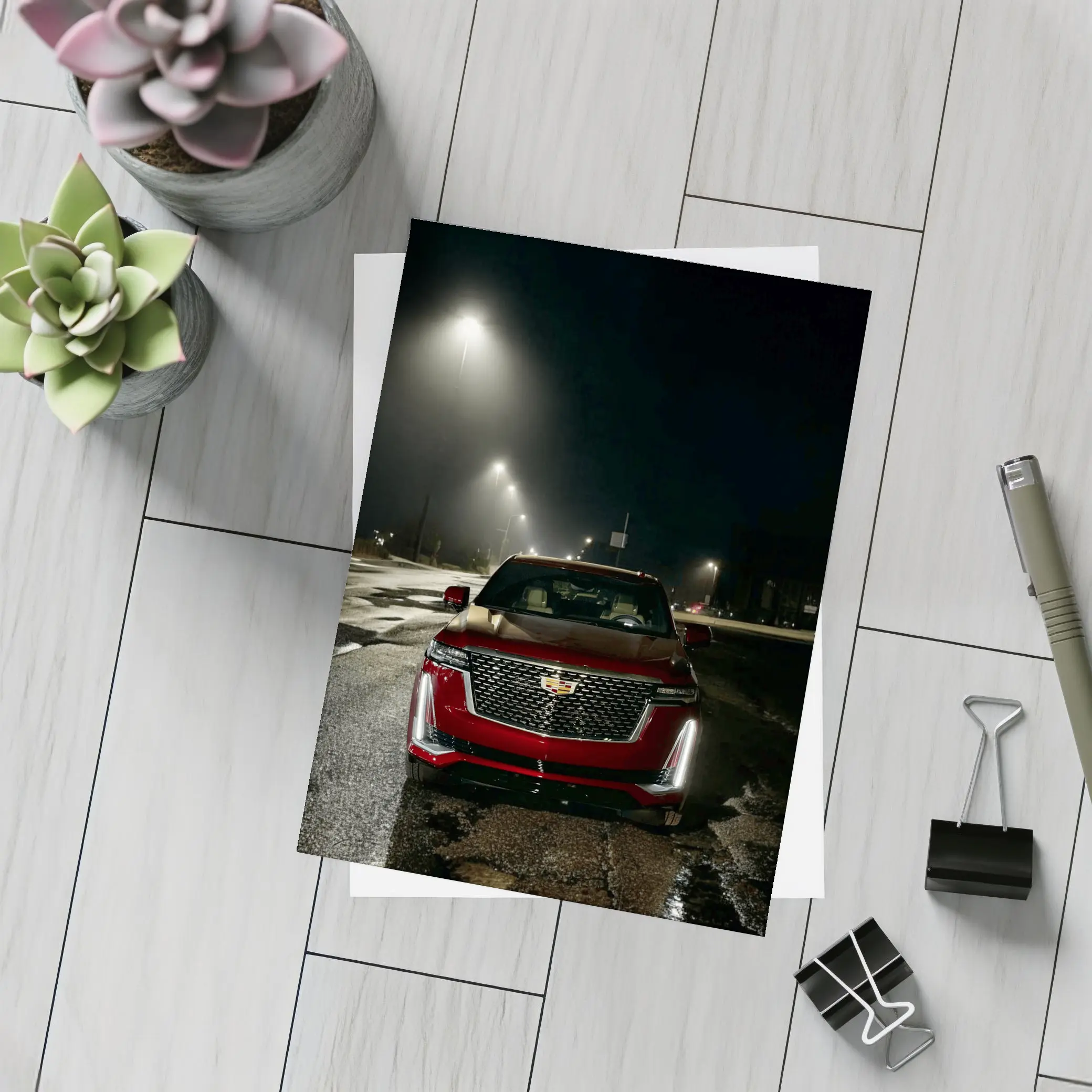 Cadillac Escalade Red Front Night Street – Postcards