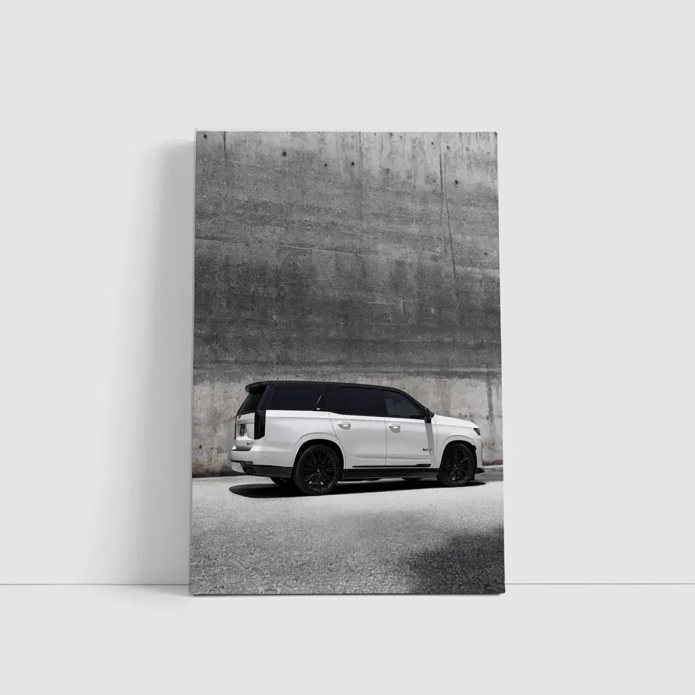 Cadillac Escalade White SUV Concrete Wall – Wall Art