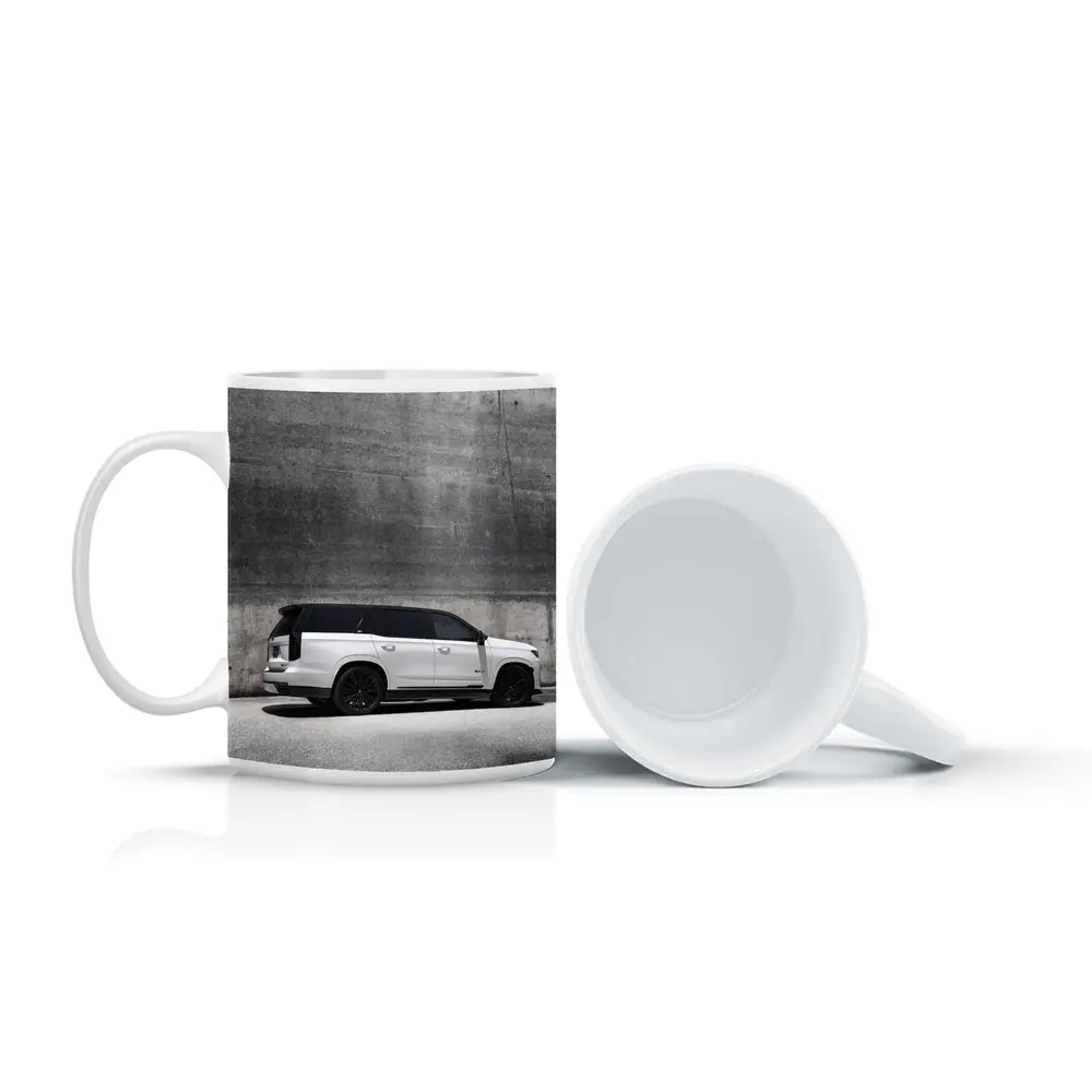 Cadillac Escalade White SUV Concrete Wall – Mugs