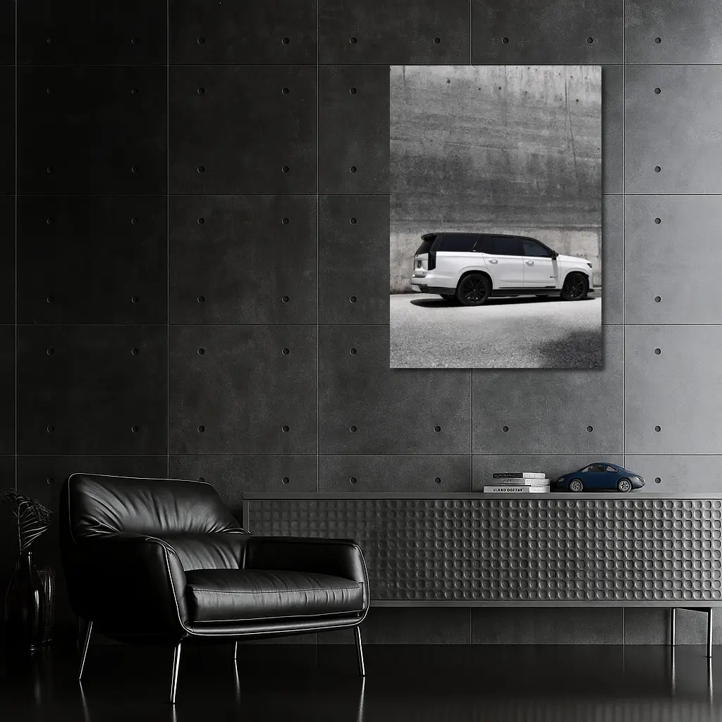 Cadillac Escalade White SUV Concrete Wall – Wall Art