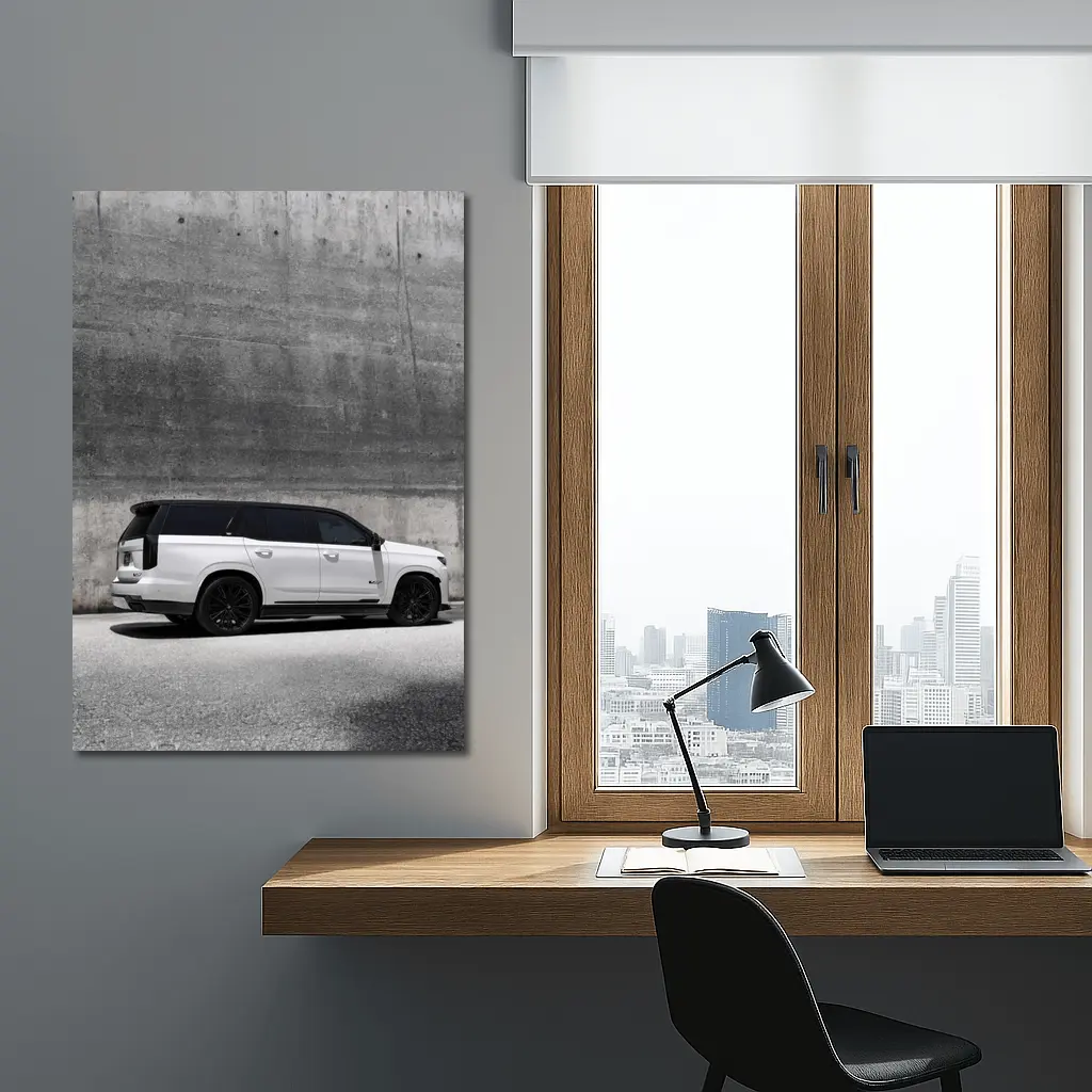 Cadillac Escalade White SUV Concrete Wall – Wall Art