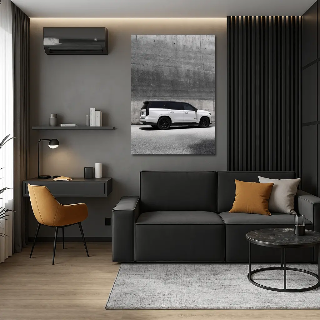 Cadillac Escalade White SUV Concrete Wall – Wall Art