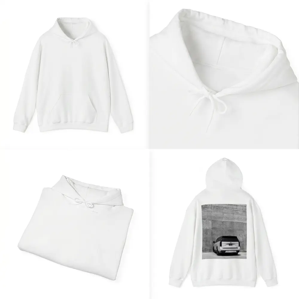 White Cadillac Escalade Against Concrete Wall – Hoodies