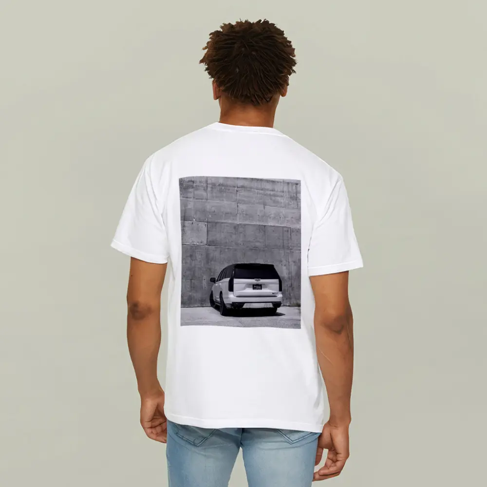 White Cadillac Escalade Against Concrete Wall – T-Shirts