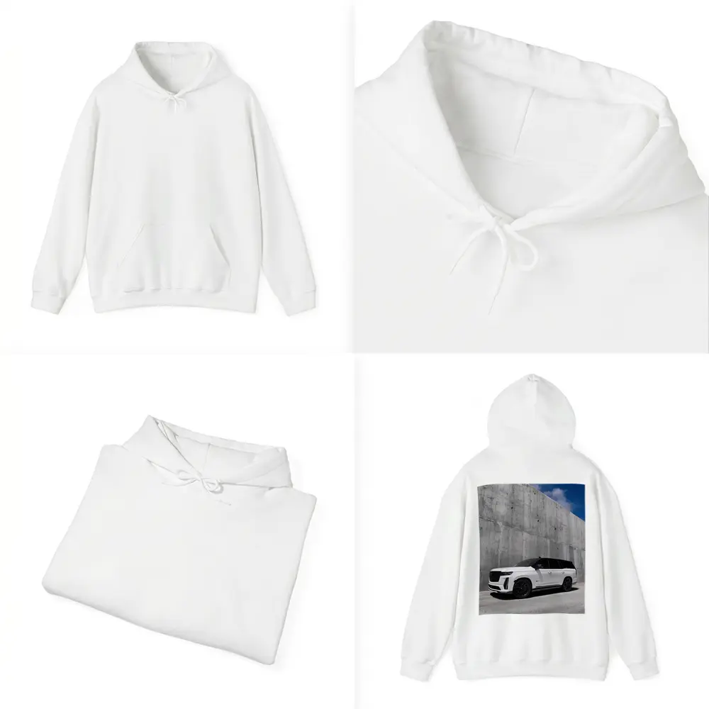 Cadillac Escalade White Against Concrete Wall – Hoodies