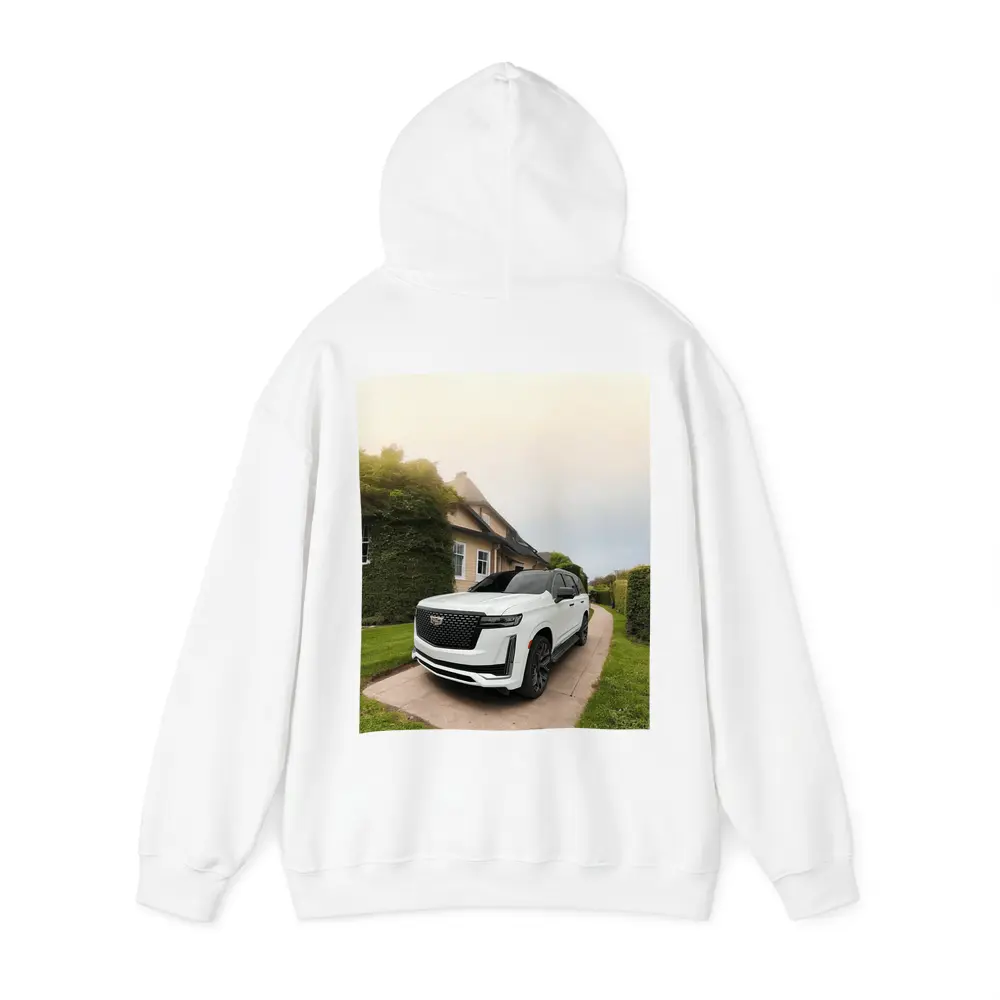 White Cadillac Escalade Parked Estate Driveway – Hoodies