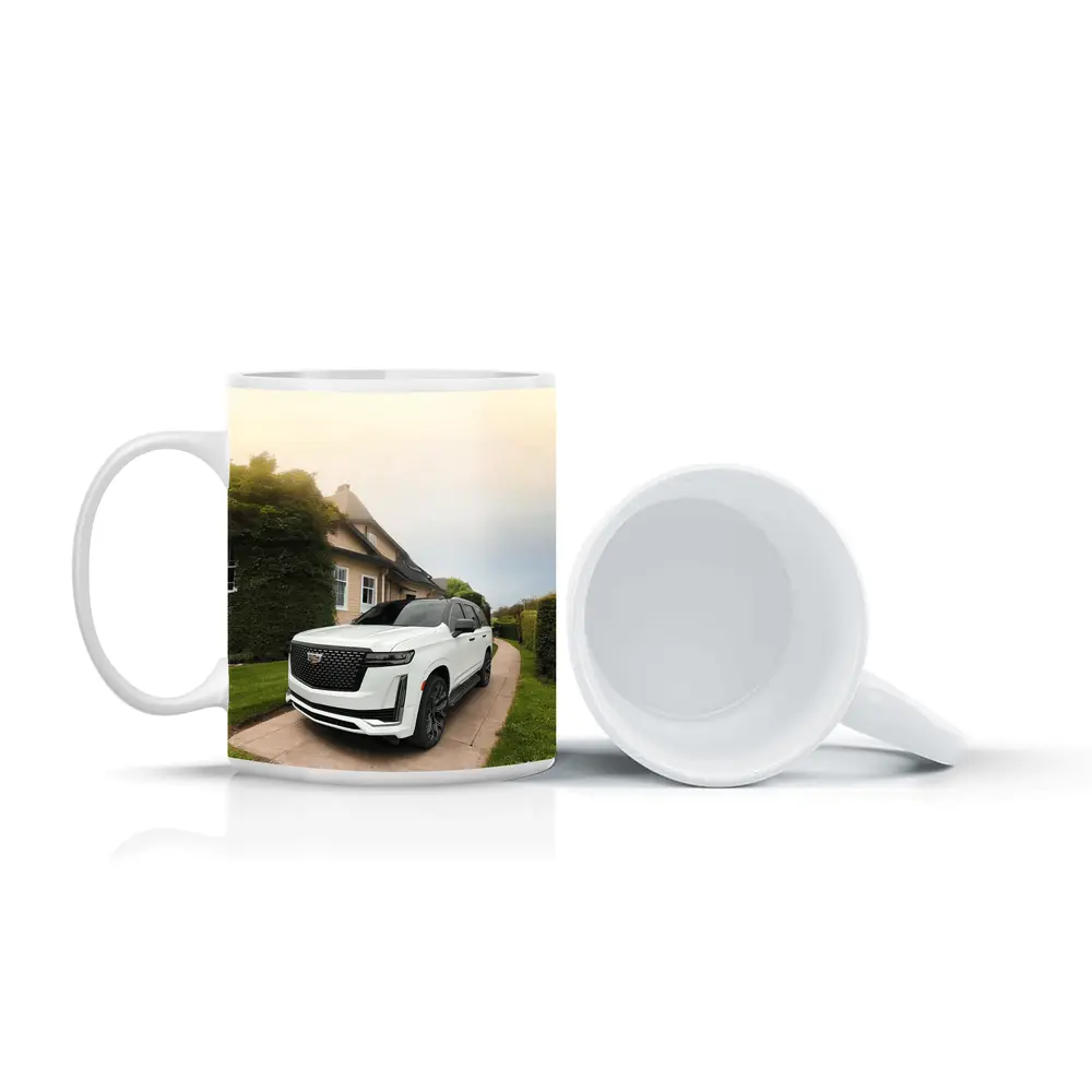 White Cadillac Escalade Parked Estate Driveway – Mugs