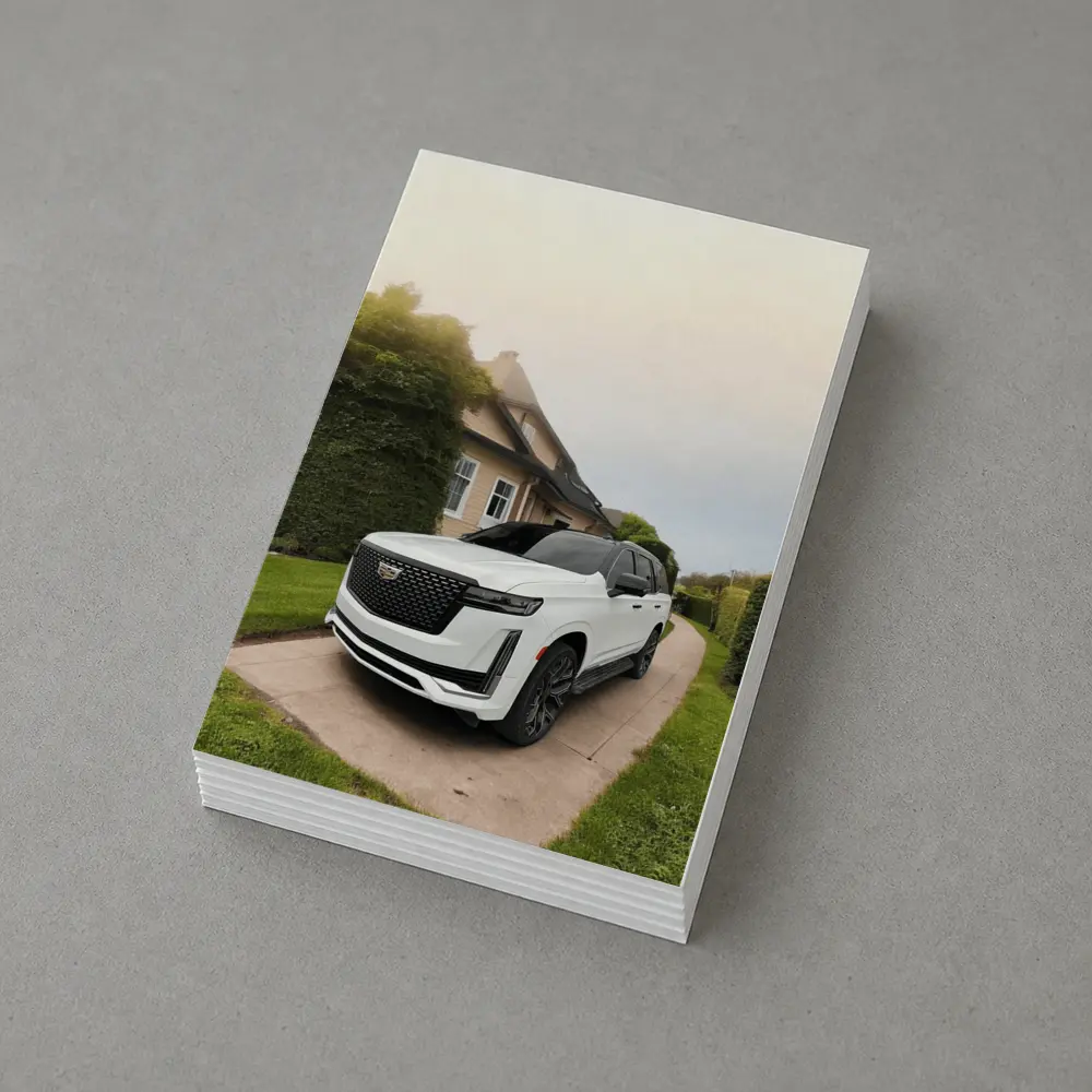 White Cadillac Escalade Parked Estate Driveway – Postcards