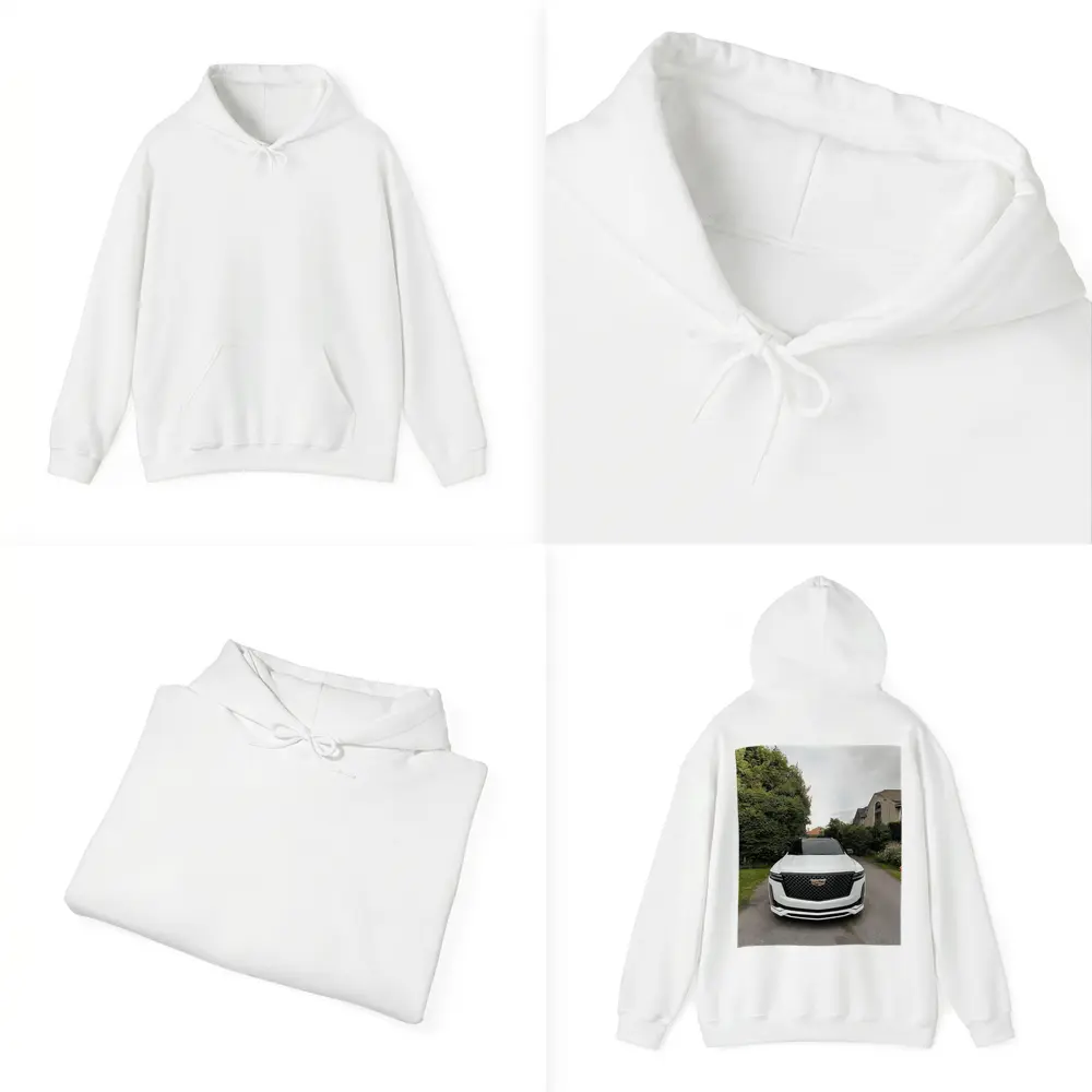 Cadillac Escalade White Suburban Driveway Front View – Hoodies