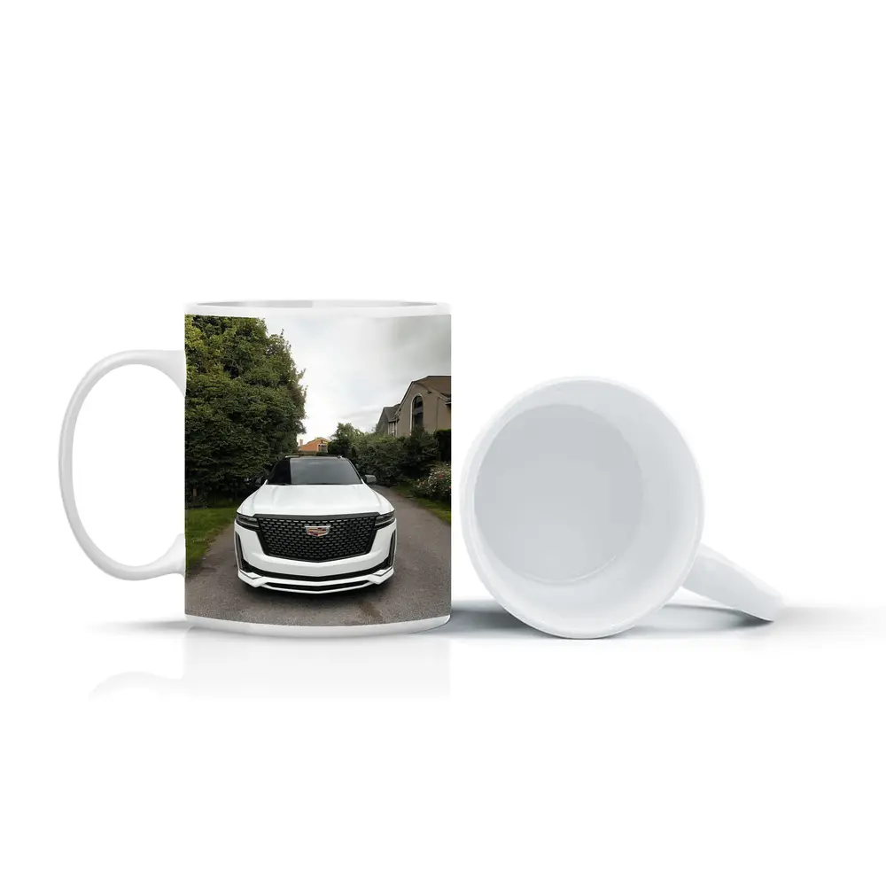 Cadillac Escalade White Suburban Driveway Front View – Mugs