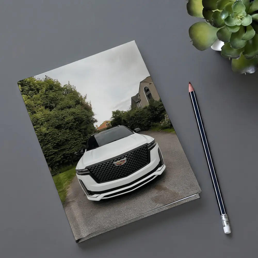 Cadillac Escalade White Suburban Driveway Front View – Notebooks