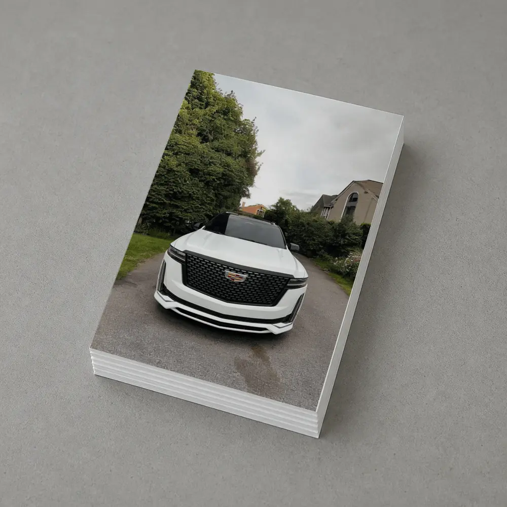Cadillac Escalade White Suburban Driveway Front View – Postcards
