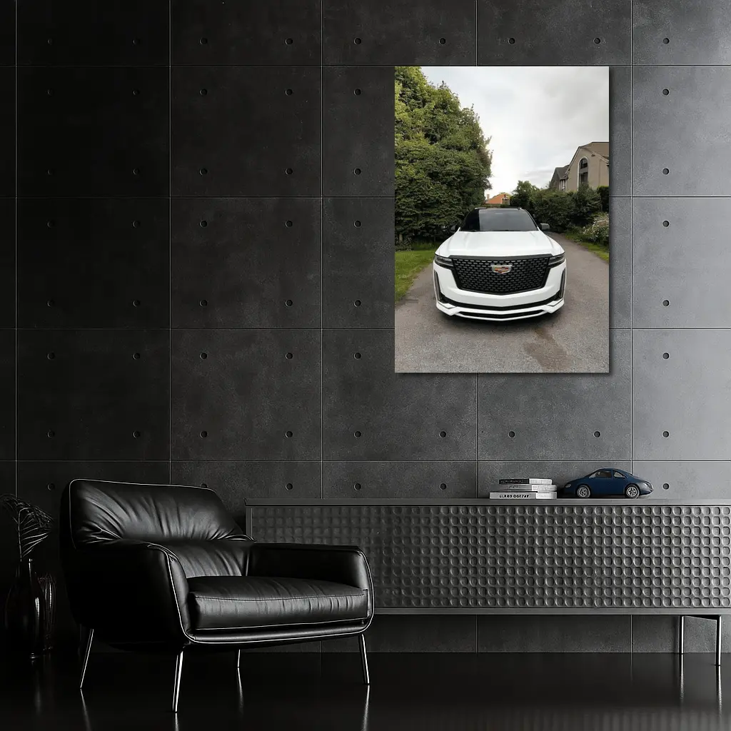 Cadillac Escalade White Suburban Driveway Front View – Wall Art