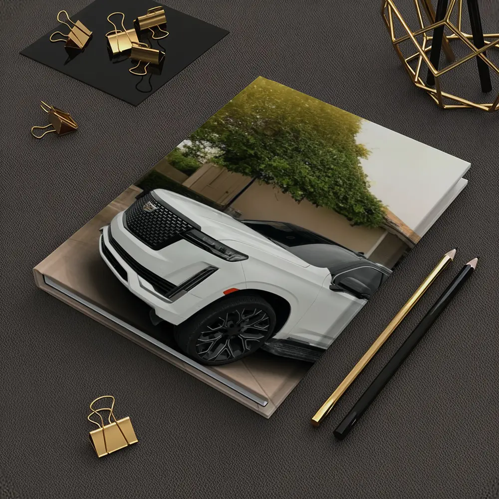 White Cadillac Escalade Parked Suburban Driveway – Notebooks