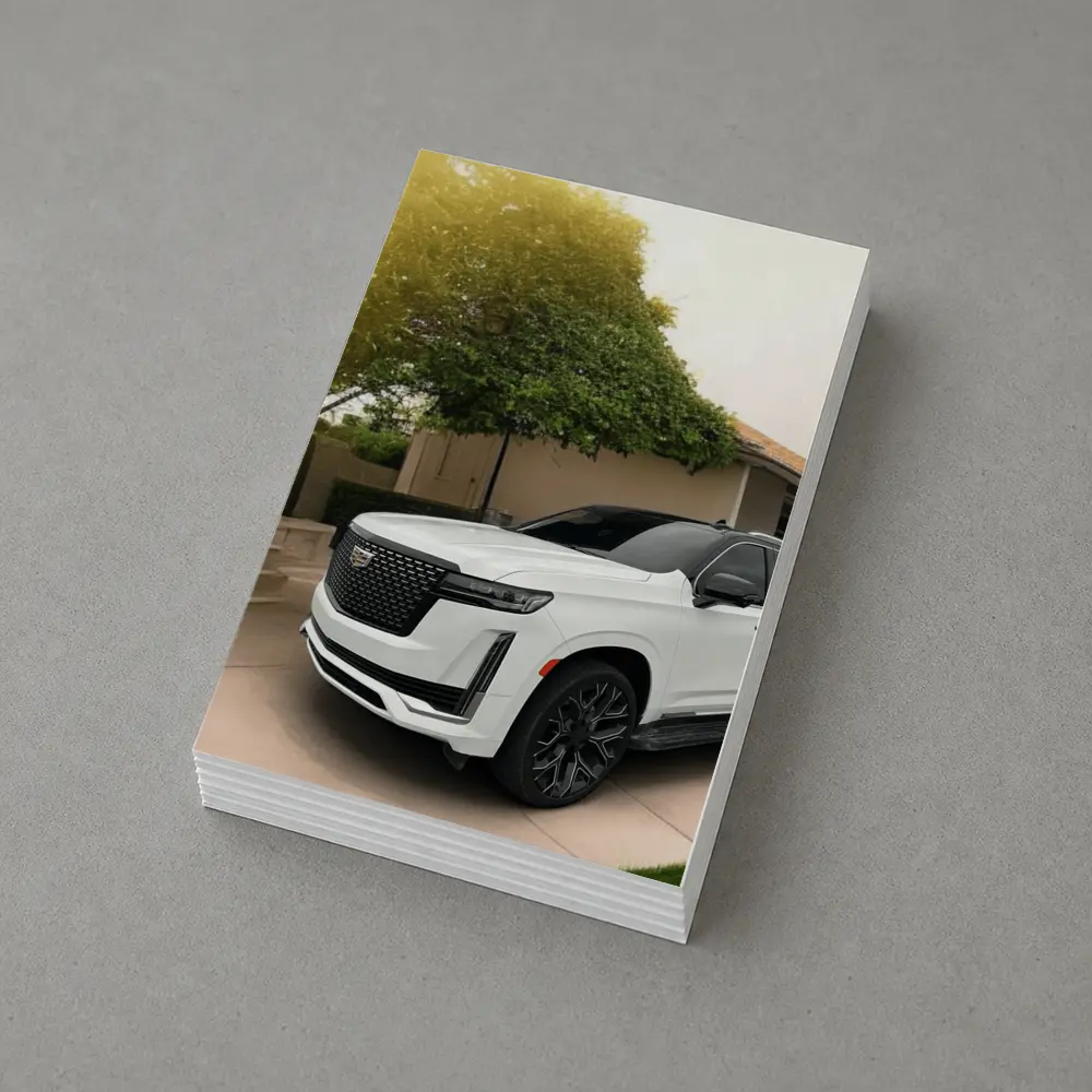 White Cadillac Escalade Parked Suburban Driveway – Postcards