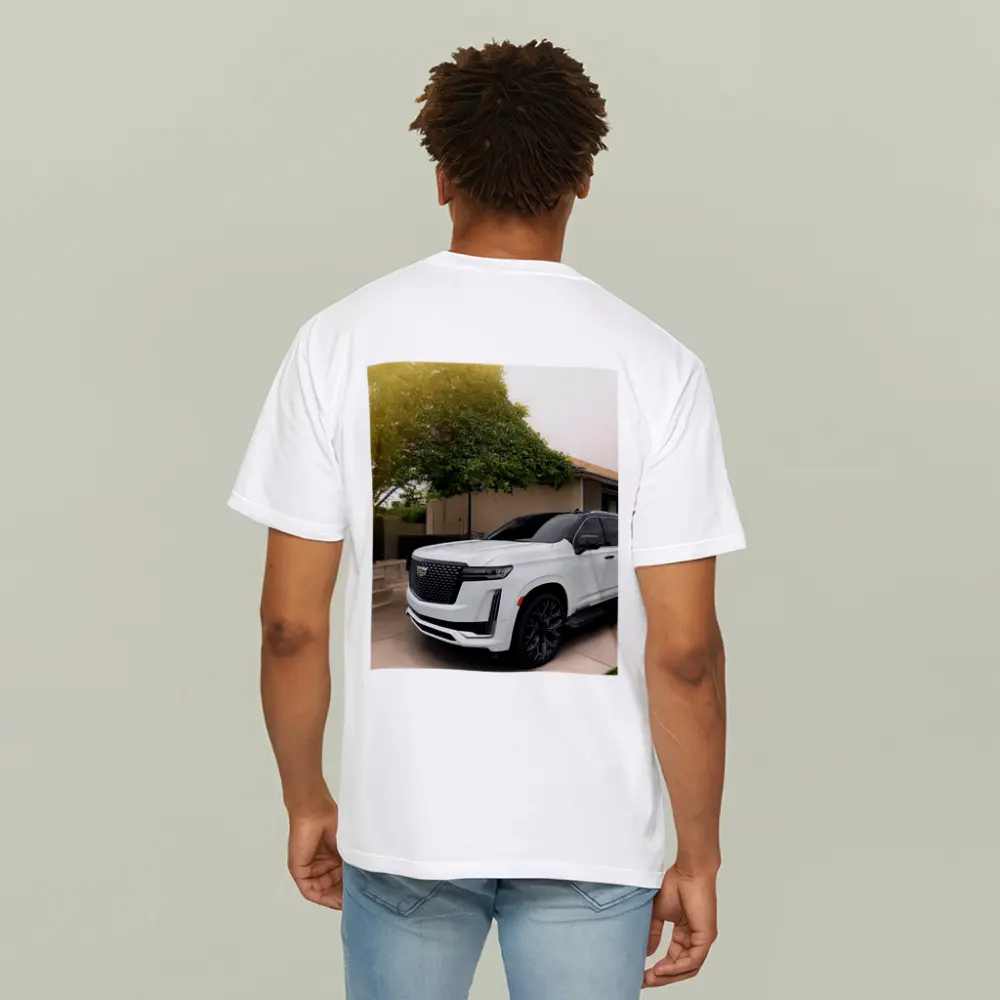 White Cadillac Escalade Parked Suburban Driveway – T-Shirts