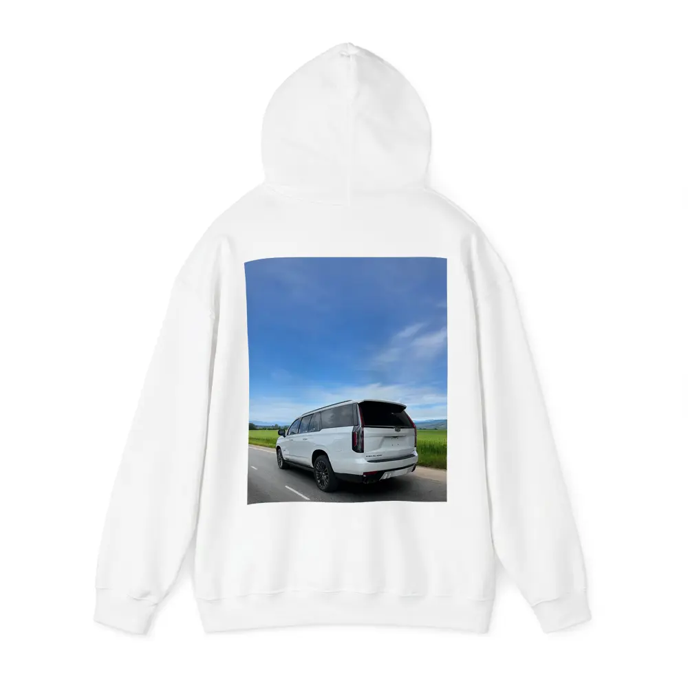 Cadillac Escalade White SUV Open Road – Hoodies