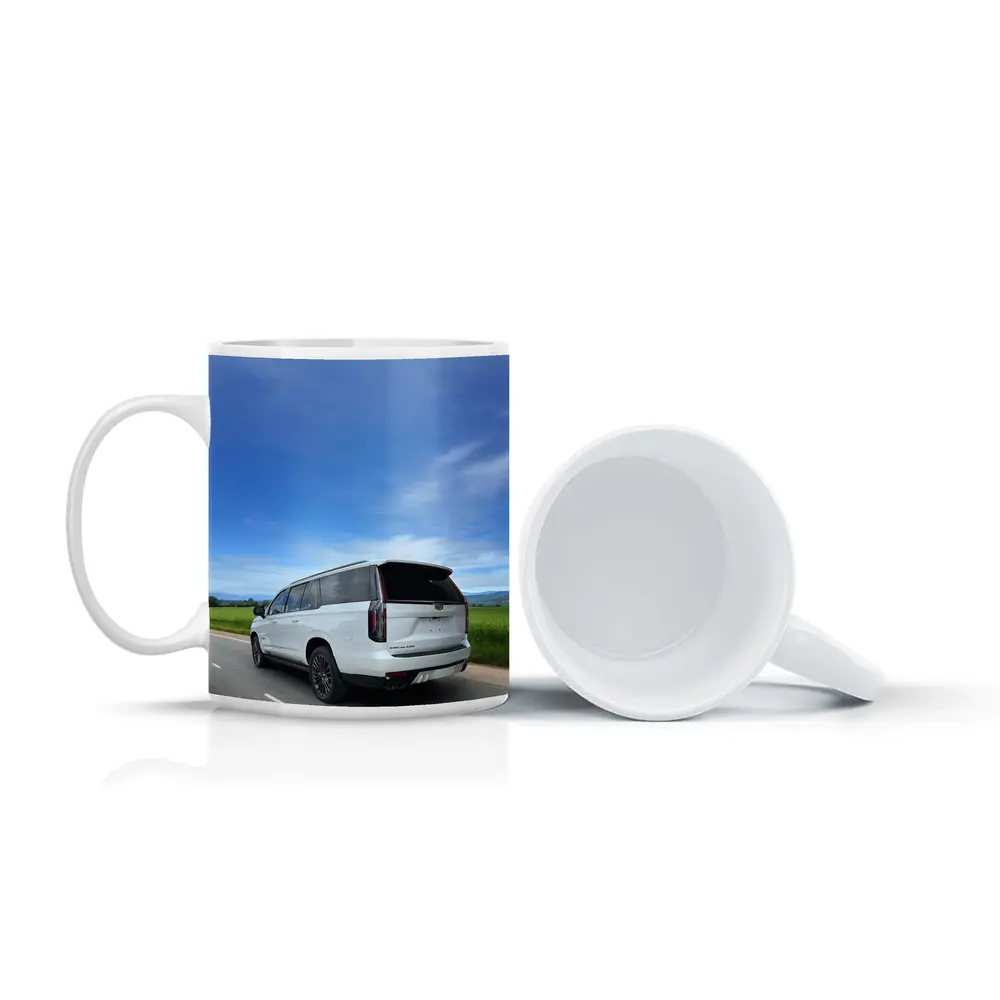 Cadillac Escalade White SUV Open Road – Mugs