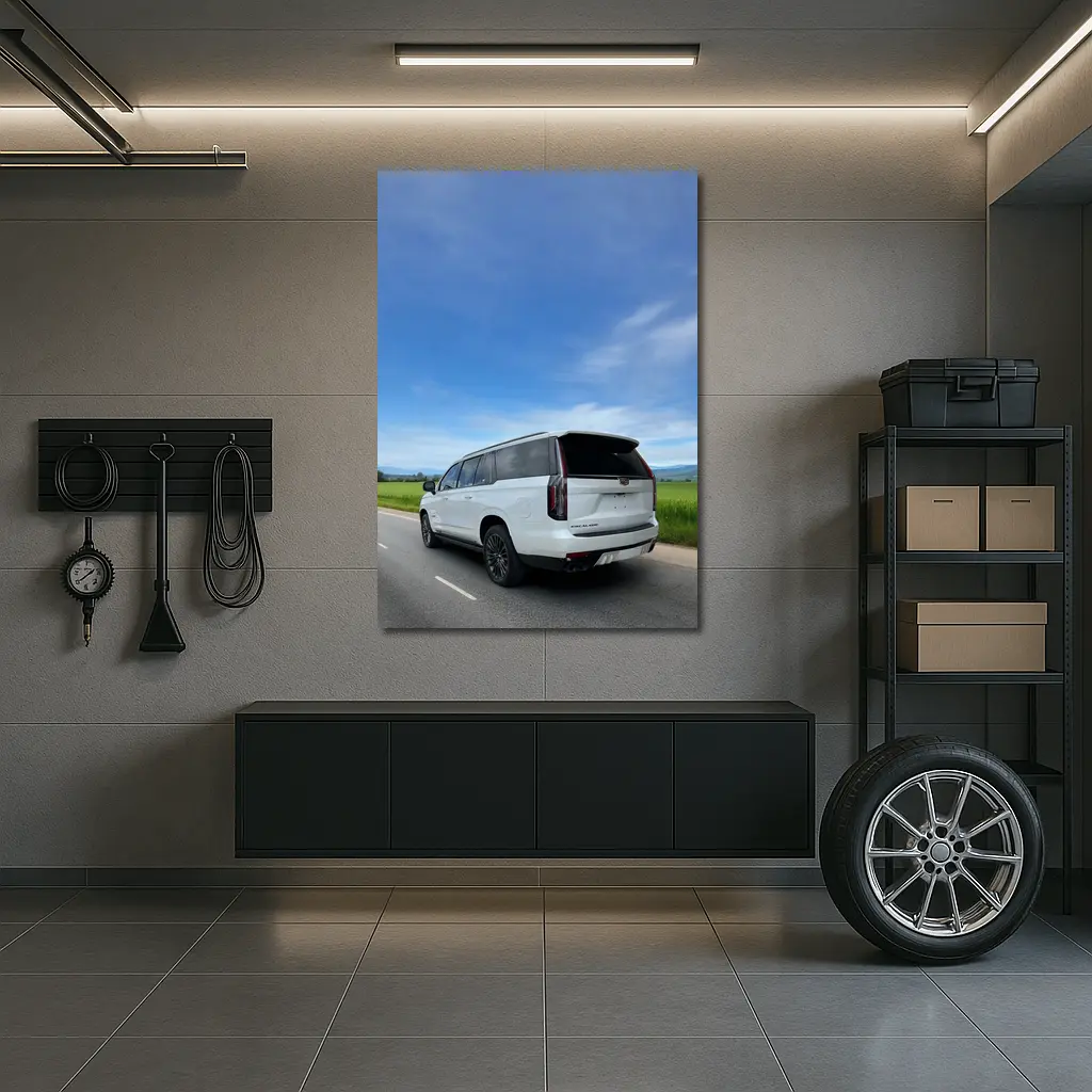Cadillac Escalade White SUV Open Road – Wall Art
