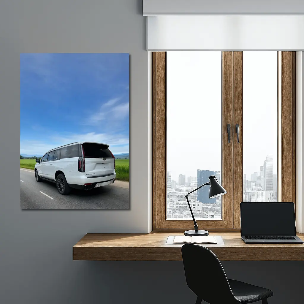 Cadillac Escalade White SUV Open Road – Wall Art