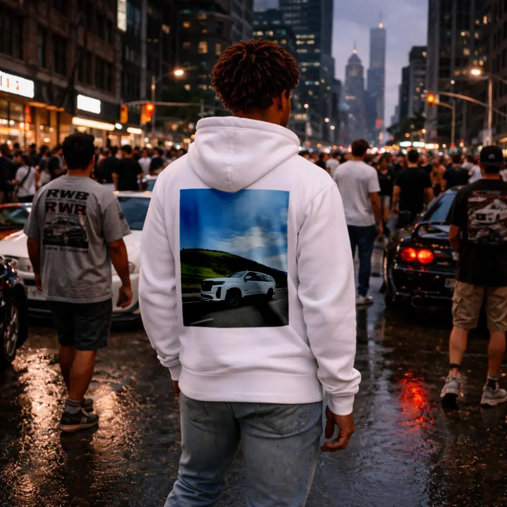 Cadillac Escalade White SUV Green Hills – Hoodies