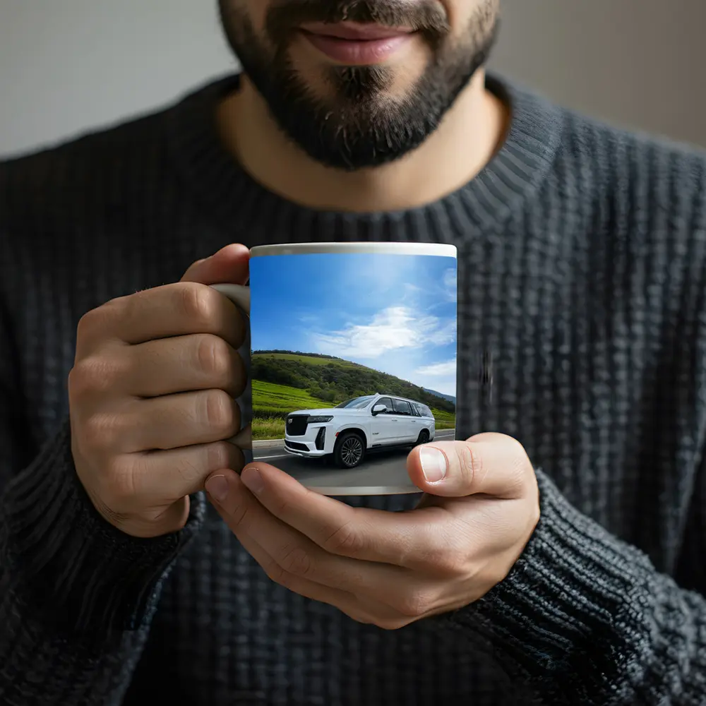 Cadillac Escalade White SUV Green Hills – Mugs