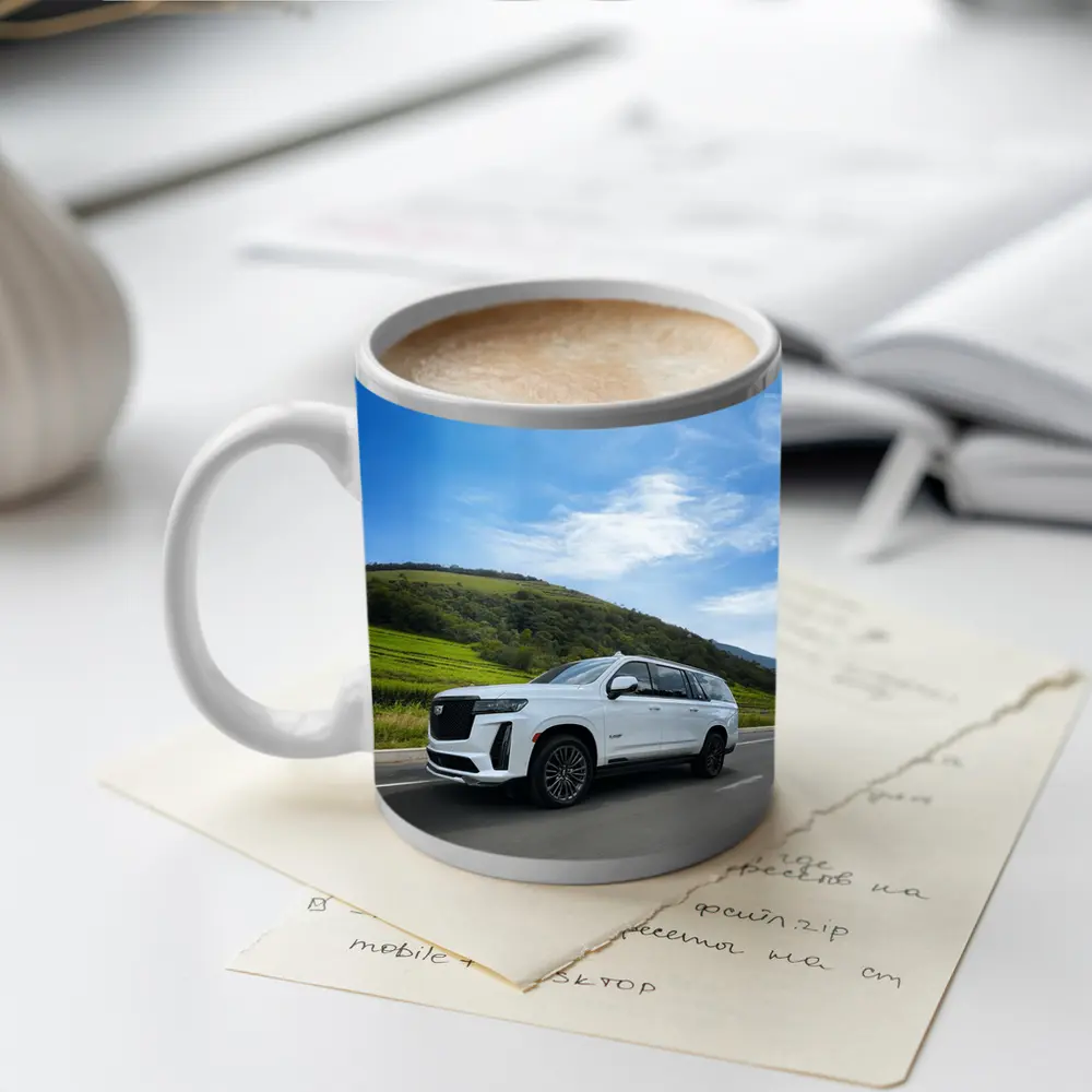 Cadillac Escalade White SUV Green Hills – Mugs