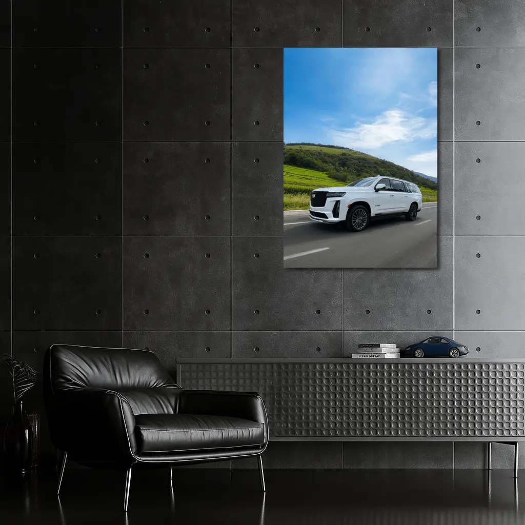 Cadillac Escalade White SUV Green Hills – Wall Art