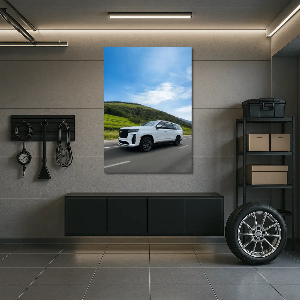Cadillac Escalade White SUV Green Hills – Wall Art