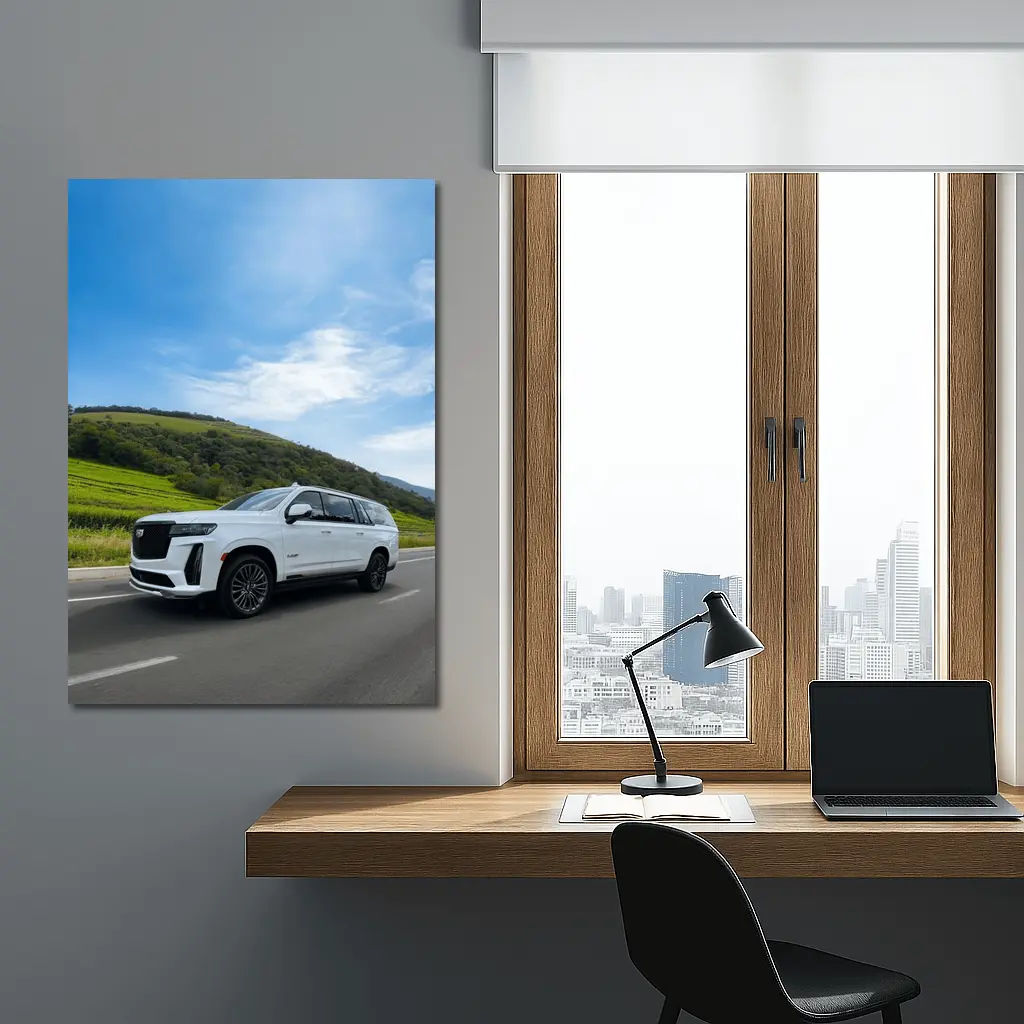 Cadillac Escalade White SUV Green Hills – Wall Art