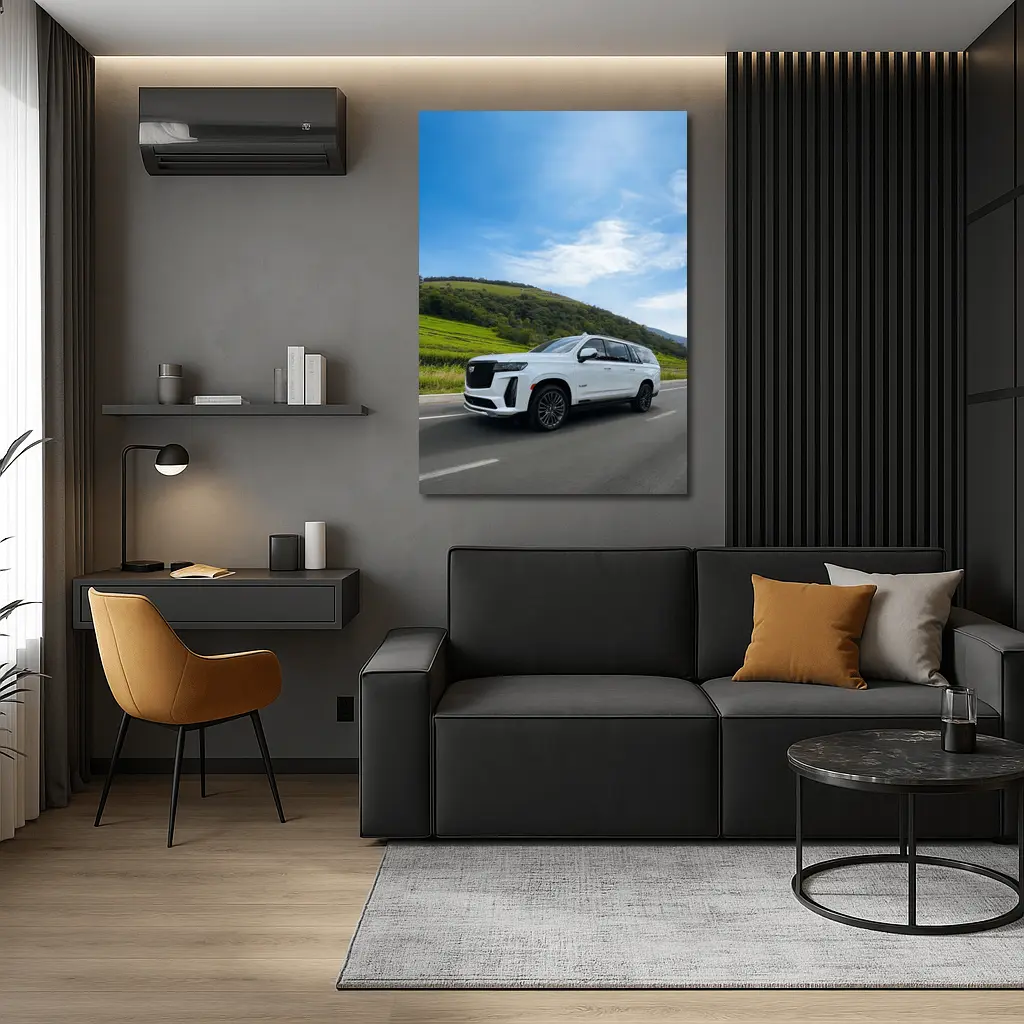Cadillac Escalade White SUV Green Hills – Wall Art