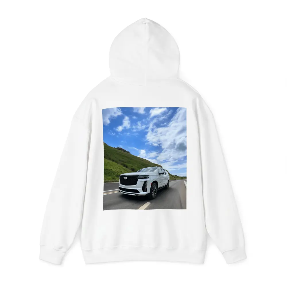 Cadillac Escalade White SUV Open Road – Hoodies