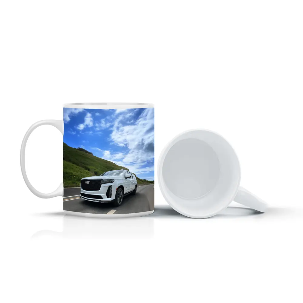 Cadillac Escalade White SUV Open Road – Mugs