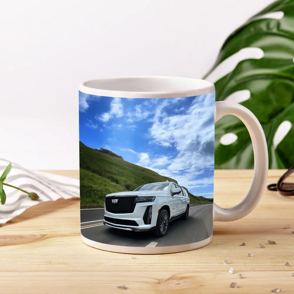Cadillac Escalade White SUV Open Road – Mugs