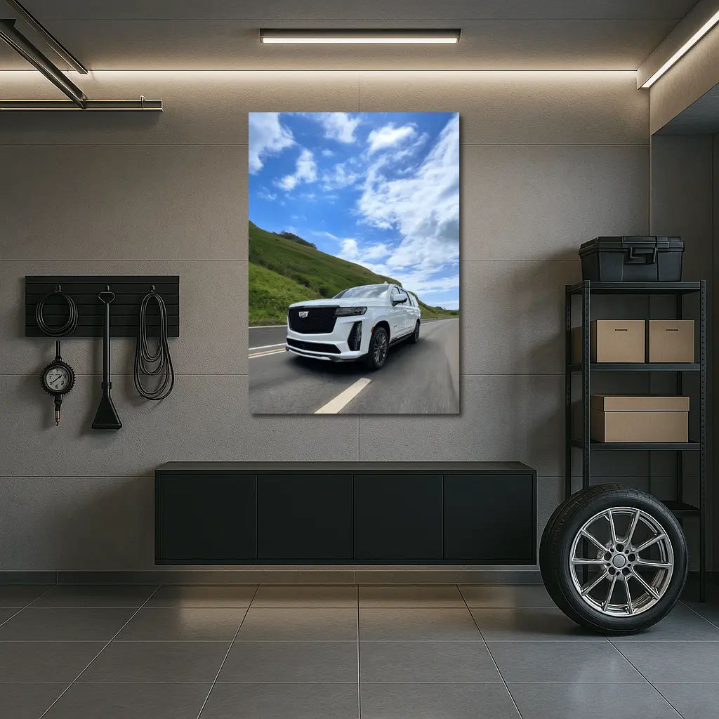 Cadillac Escalade White SUV Open Road – Wall Art