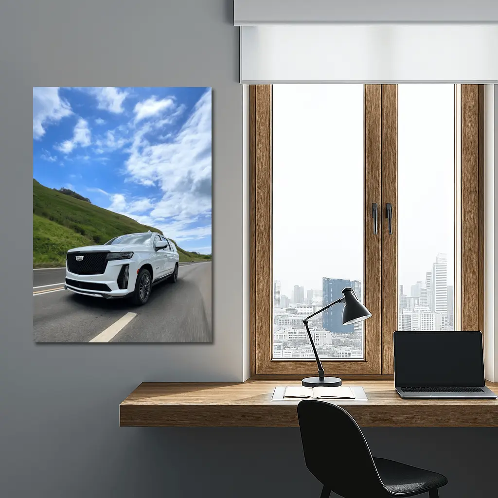 Cadillac Escalade White SUV Open Road – Wall Art