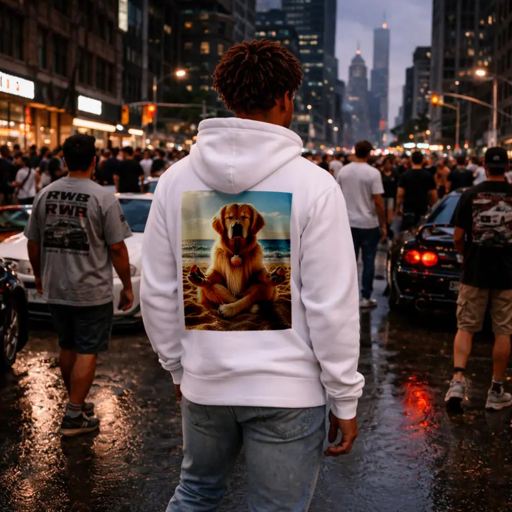 Golden Retriever Meditating on Sunny Beach – Hoodies