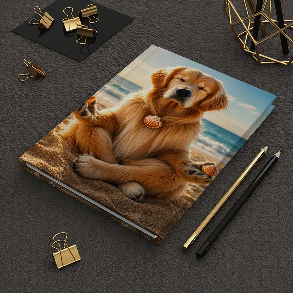 Golden Retriever Meditating on Sunny Beach – Notebooks