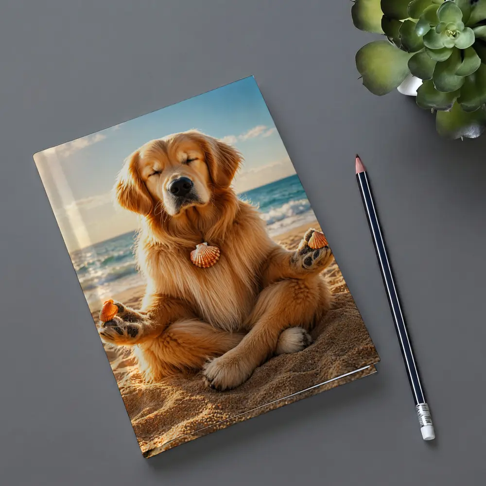 Golden Retriever Meditating on Sunny Beach – Notebooks