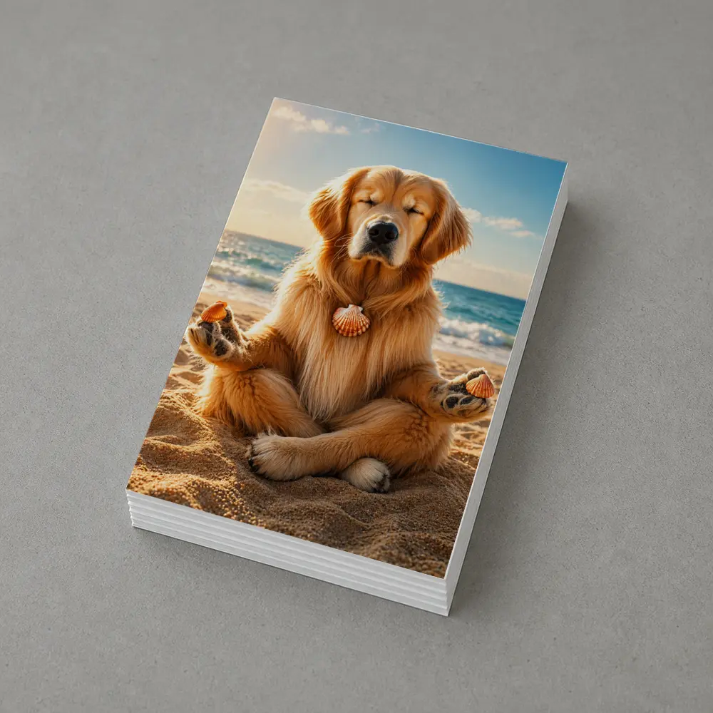 Golden Retriever Meditating on Sunny Beach – Postcards