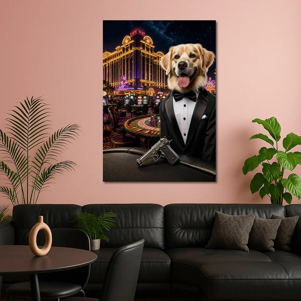 Golden Retriever Secret Agent Casino Tuxedo – Wall Art
