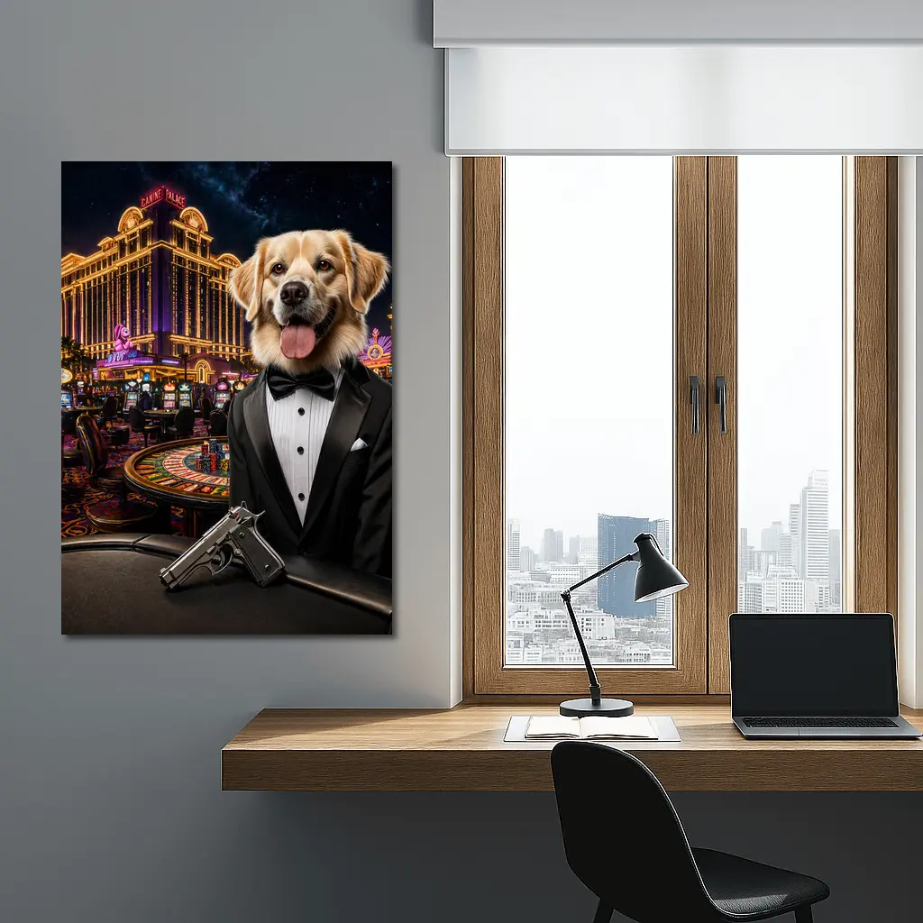 Golden Retriever Secret Agent Casino Tuxedo – Wall Art