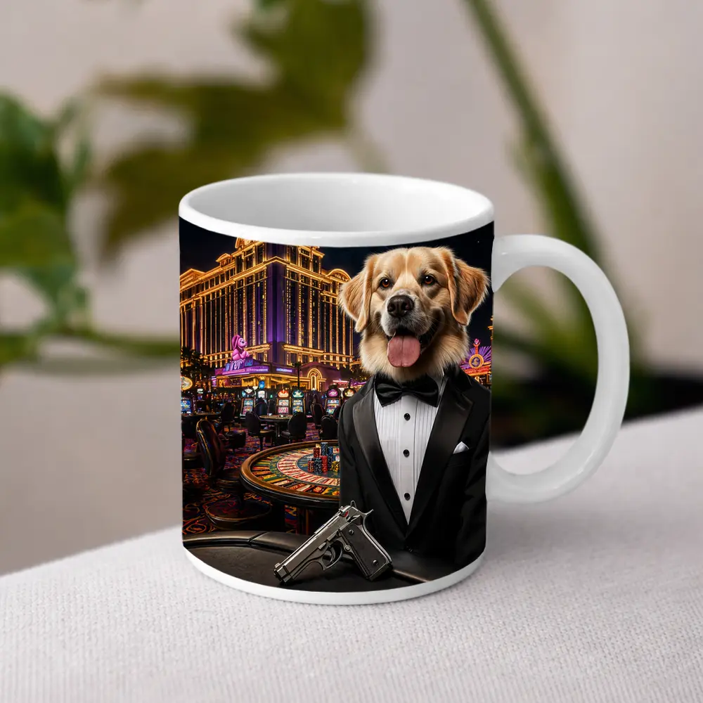 Golden Retriever Secret Agent Casino Tuxedo – Mugs