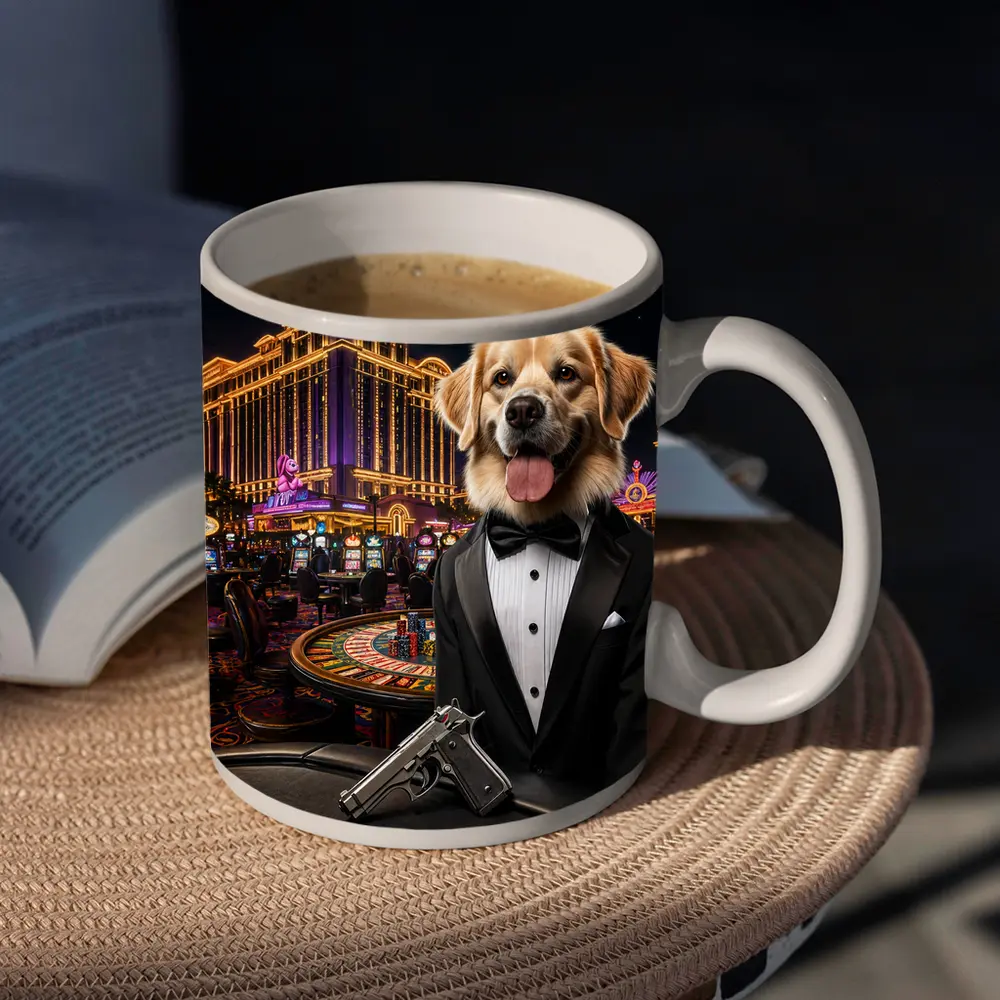 Golden Retriever Secret Agent Casino Tuxedo – Mugs