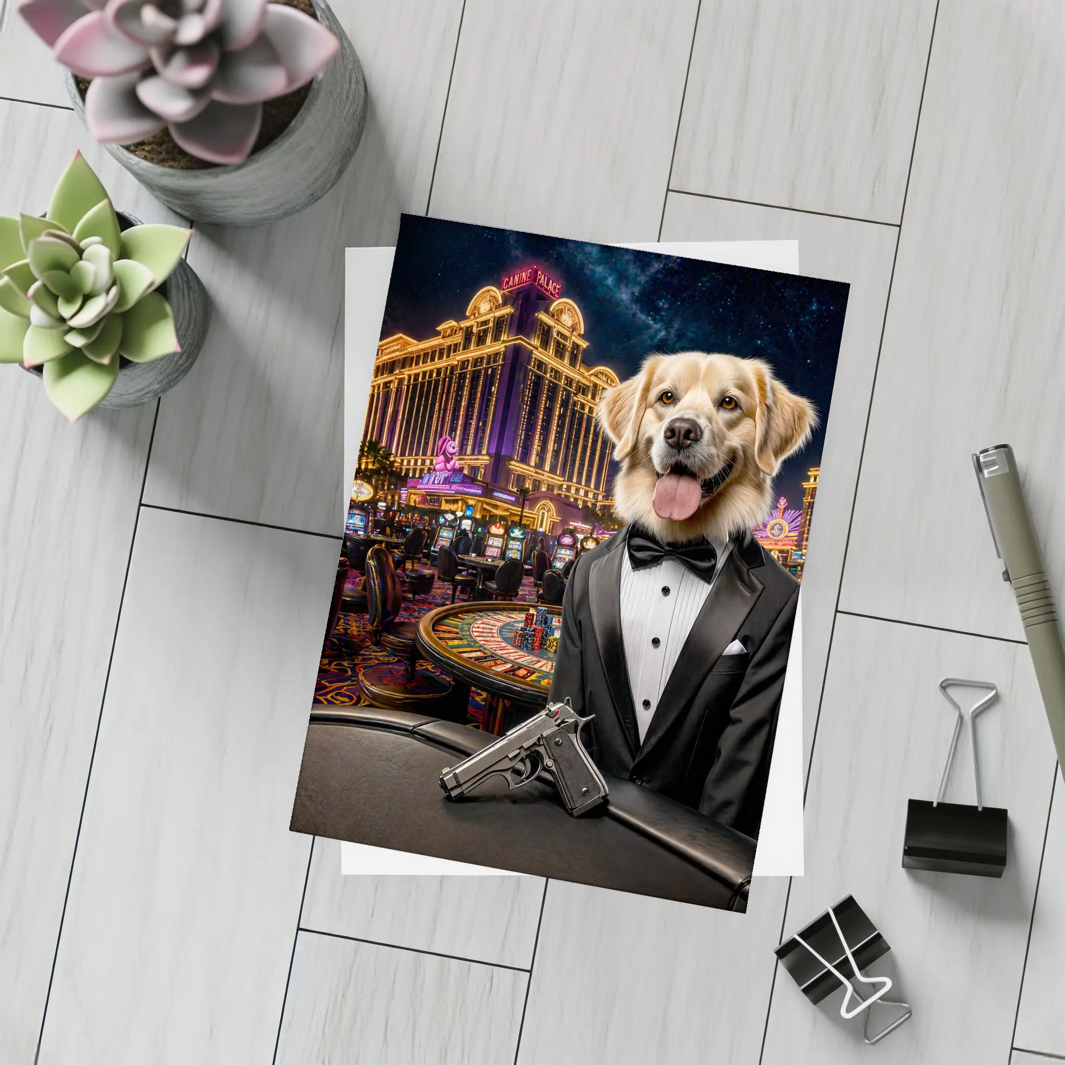 Golden Retriever Secret Agent Casino Tuxedo – Postcards