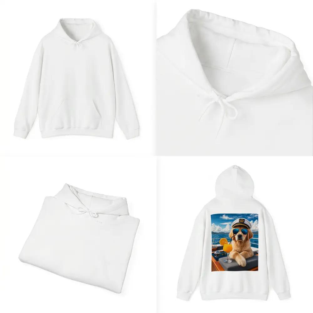 Golden Retriever Captain Relaxing on Luxury Yacht – Hoodies