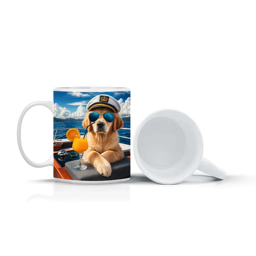 Golden Retriever Captain Relaxing on Luxury Yacht – Mugs